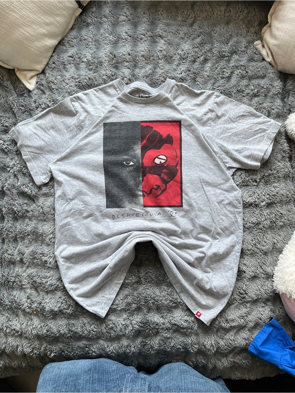 DC Gray Tee with Black and Red Graphic Panel